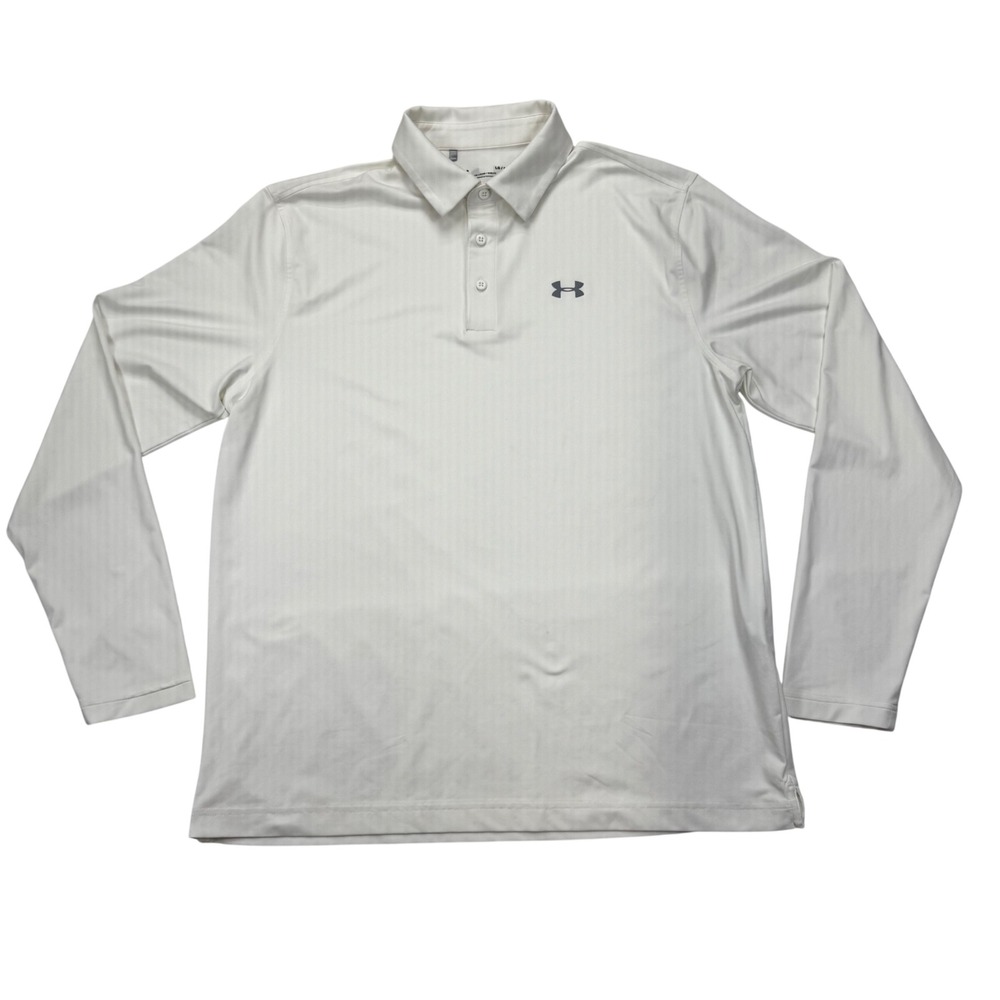 Under Armour Mens HeatGear Long Sleeve Polo Shirt White Loose Fit Large